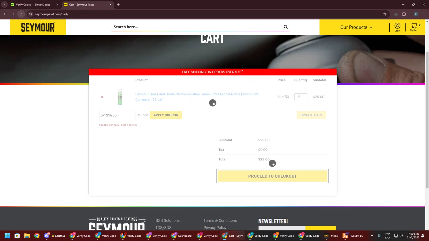 Seymour Paint coupon code screenshot showing code SPRING30 applied at Seymour Paint checkout page. Uploaded by SimplyCodes community member GloriousPioneer2942 on Feb 21, 2025
