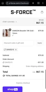 DAVEQ15 coupon verification screenshot