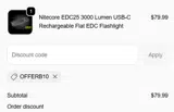 OFFERB10 coupon verification screenshot