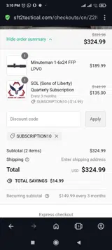 Subscription10 coupon verification screenshot