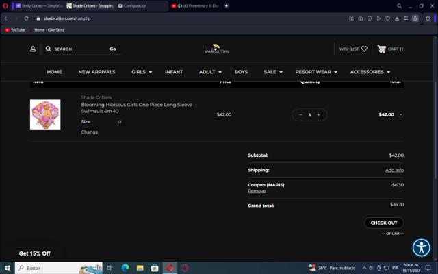 Shade Critters checkout page showing Shade Critters coupon code box | Screenshot taken by SimplyCodes community member on Nov 19, 2023