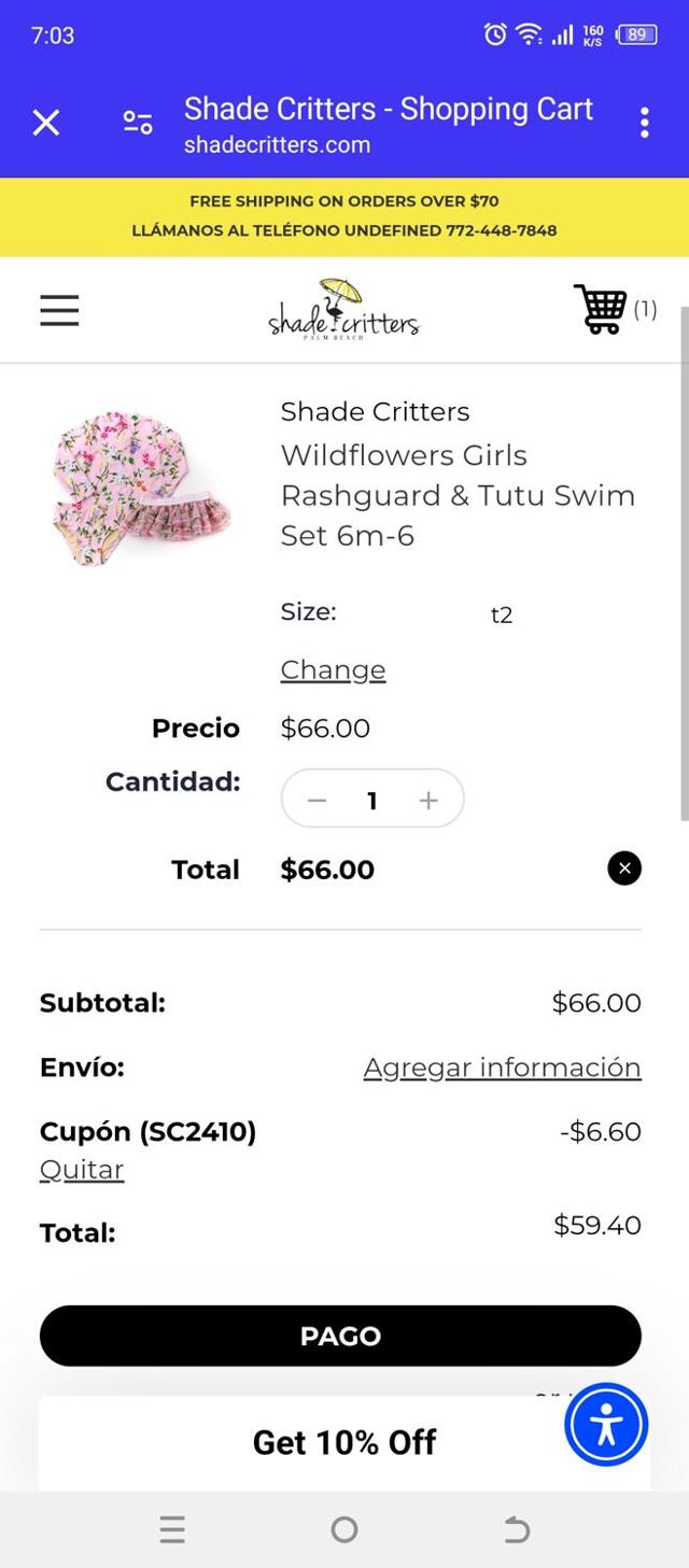 Shade Critters checkout page showing Shade Critters coupon code box | Screenshot taken by SimplyCodes community member on Aug 3, 2024