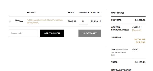 Shadow Systems checkout page showing Shadow Systems coupon code box | Screenshot taken by SimplyCodes community member on Feb 7, 2025