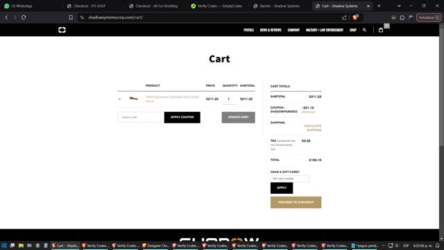 Shadow Systems checkout page showing Shadow Systems coupon code box | Screenshot taken by SimplyCodes community member on Jan 15, 2025