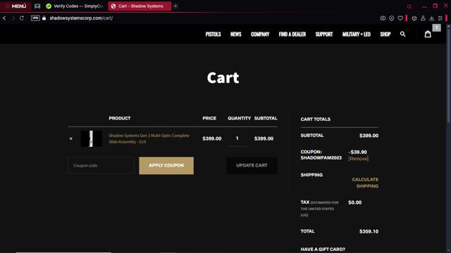 Shadow Systems checkout page showing Shadow Systems coupon code box | Screenshot taken by SimplyCodes community member on Mar 13, 2025