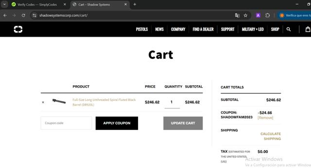 Shadow Systems checkout page showing Shadow Systems coupon code box | Screenshot taken by SimplyCodes community member on Feb 14, 2025
