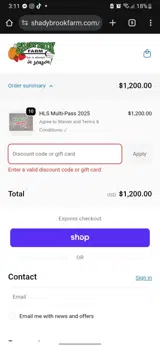 Shady Brook Farm coupon verification screenshot