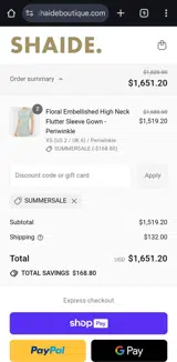 SUMMERSALE coupon verification screenshot