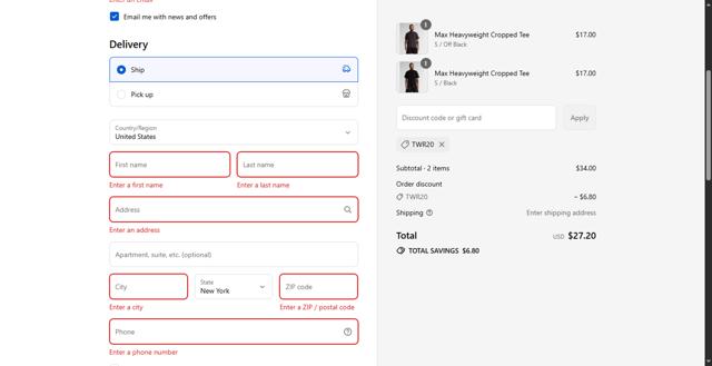 Shaka Wear checkout page showing Shaka Wear discount code box | Screenshot taken by SimplyCodes community member on Aug 31, 2025