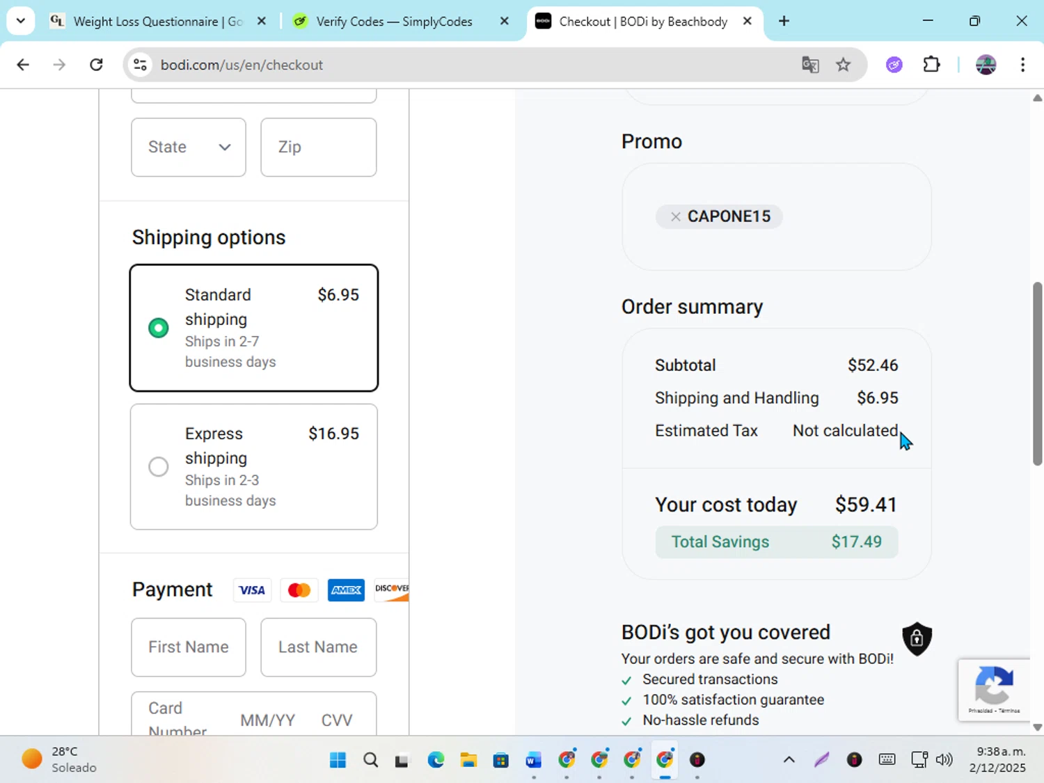 Shakeology checkout page showing Shakeology promo code box | Screenshot taken by SimplyCodes community member on Dec 2, 2025