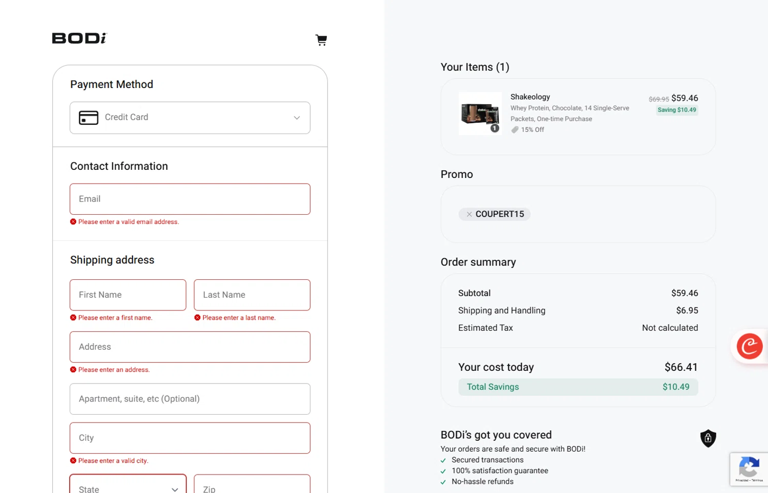 Shakeology promo code screenshot showing code Coupert15 applied at Shakeology checkout page. Uploaded by SimplyCodes community member ivantorres on Oct 28, 2025