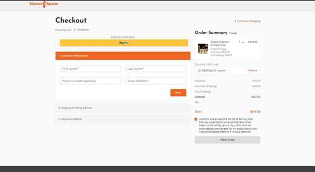 Shaker & Spoon checkout page showing Shaker & Spoon discount code box | Screenshot taken by SimplyCodes community member on Jun 20, 2025