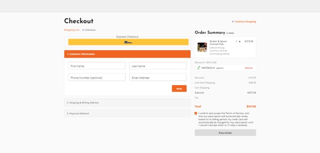Shaker & Spoon checkout page showing Shaker & Spoon discount code box | Screenshot taken by SimplyCodes community member on Nov 30, 2024