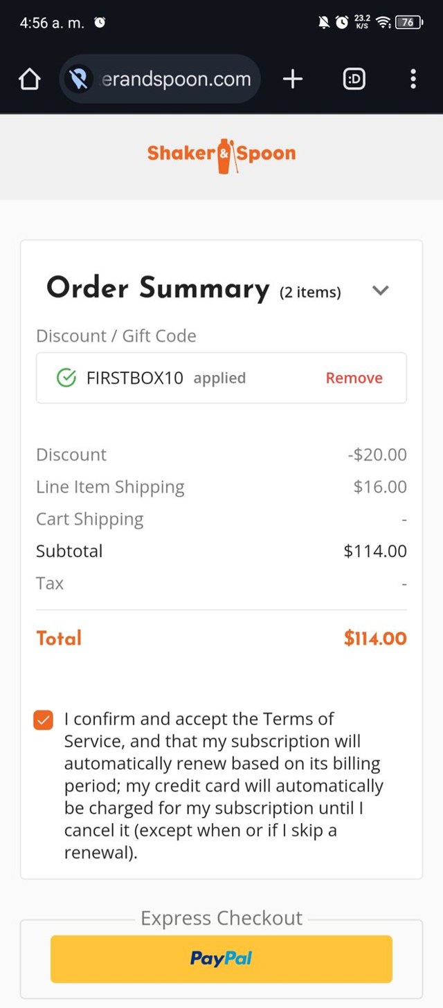 Shaker & Spoon checkout page showing Shaker & Spoon discount code box | Screenshot taken by SimplyCodes community member on Nov 7, 2024