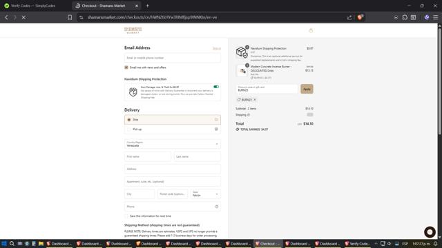 Shamans Market checkout page showing Shamans Market promo code box | Screenshot taken by SimplyCodes community member on Sep 12, 2025