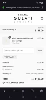 Hifall20 coupon verification screenshot