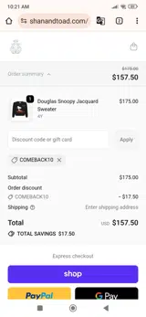 COMEBACK10 coupon verification screenshot