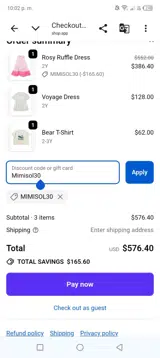 Mimisol30 coupon verification screenshot