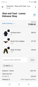 HNY15 coupon verification screenshot