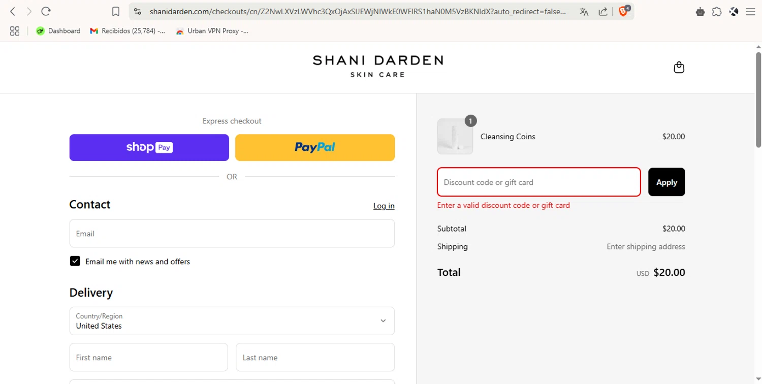 Shani Darden promo code screenshot showing code Savemore applied at Shani Darden checkout page. Uploaded by SimplyCodes community member cuponbara on Apr 9, 2025
