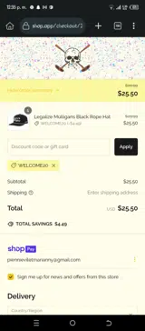 Welcome20 coupon verification screenshot