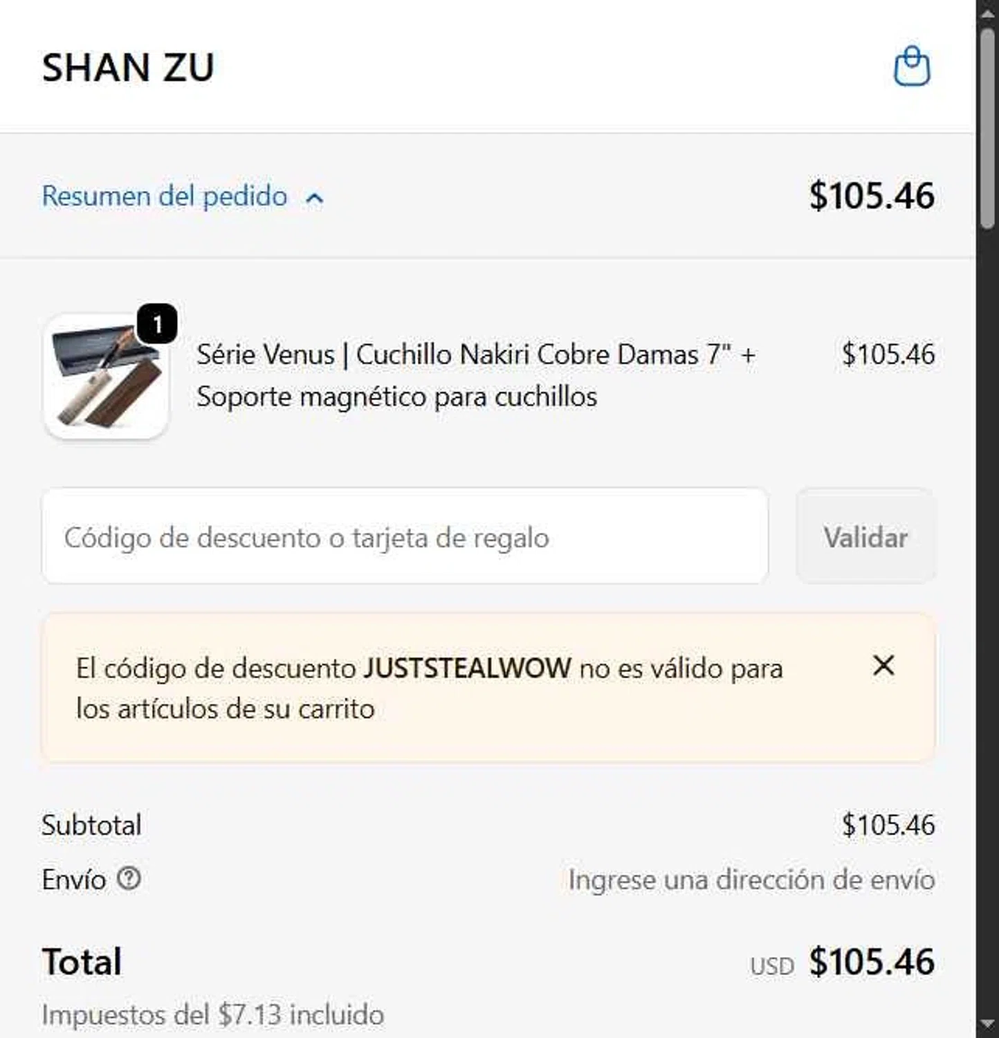 SHAN ZU promo code screenshot showing code juststealwow applied at SHAN ZU checkout page. Uploaded by SimplyCodes community member LOgoter on Feb 5, 2026
