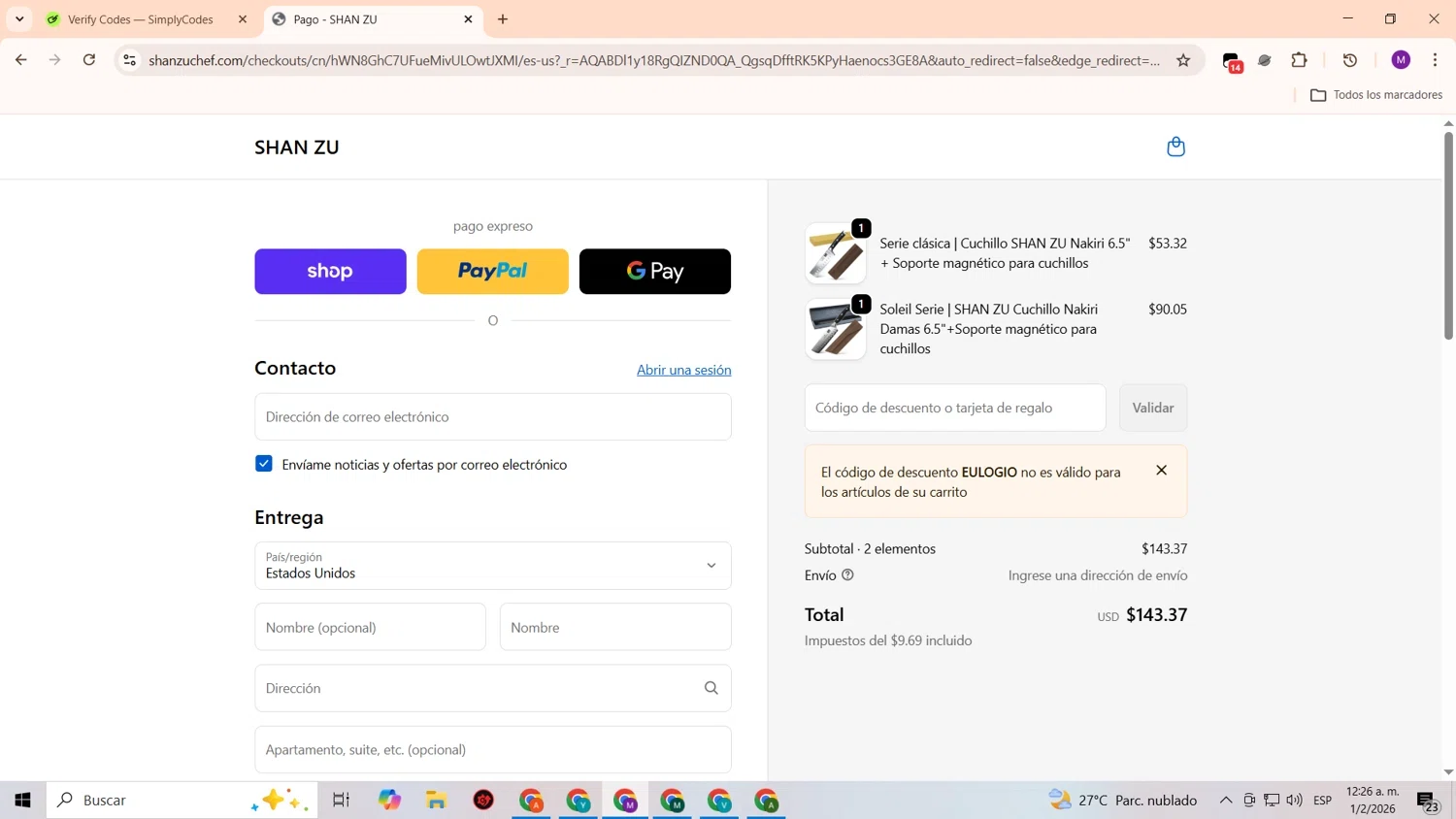 SHAN ZU checkout page showing SHAN ZU promo code box | Screenshot taken by SimplyCodes community member on Feb 4, 2026