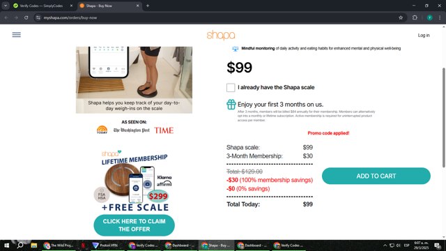 Shapa checkout page showing Shapa promo code box | Screenshot taken by SimplyCodes community member on Mar 29, 2025