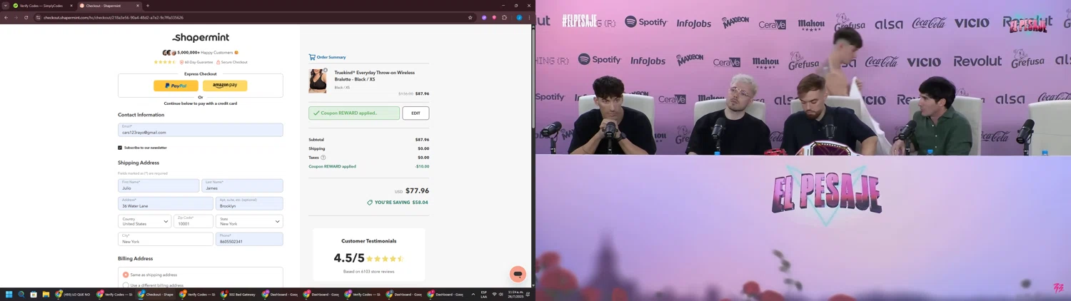 Shapermint discount code screenshot showing code REWARD applied at Shapermint checkout page. Uploaded by SimplyCodes community member BargainGuardian280 on Jul 26, 2025