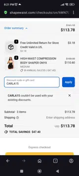 CARLA15 coupon verification screenshot