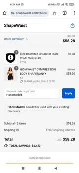 Handmaded coupon verification screenshot