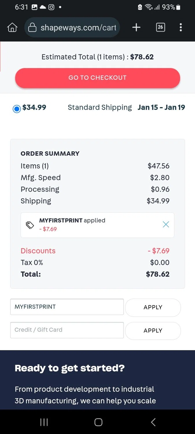 where to use Shapeways promo code box