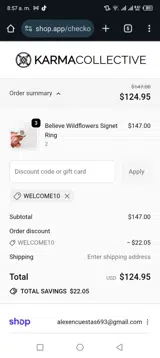 Welcome10 coupon verification screenshot