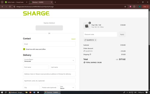 SHARGE checkout page showing SHARGE discount code box | Screenshot taken by SimplyCodes community member on Sep 3, 2025
