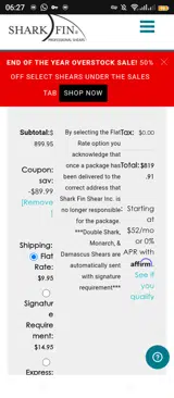 Shark Fin Shears coupon verification screenshot