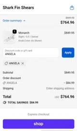Shark Fin Shears coupon verification screenshot