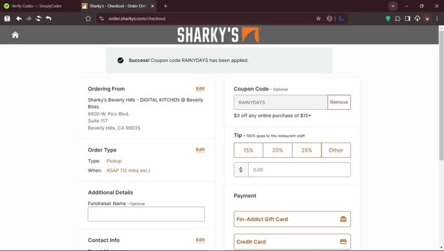 Sharky's checkout page showing Sharky's coupon code box | Screenshot taken by SimplyCodes community member on Mar 11, 2025