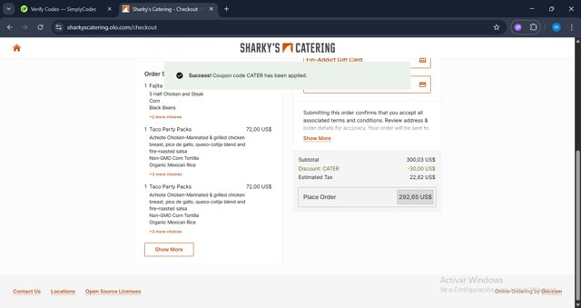 Sharky's checkout page showing Sharky's coupon code box | Screenshot taken by SimplyCodes community member on Jun 26, 2025