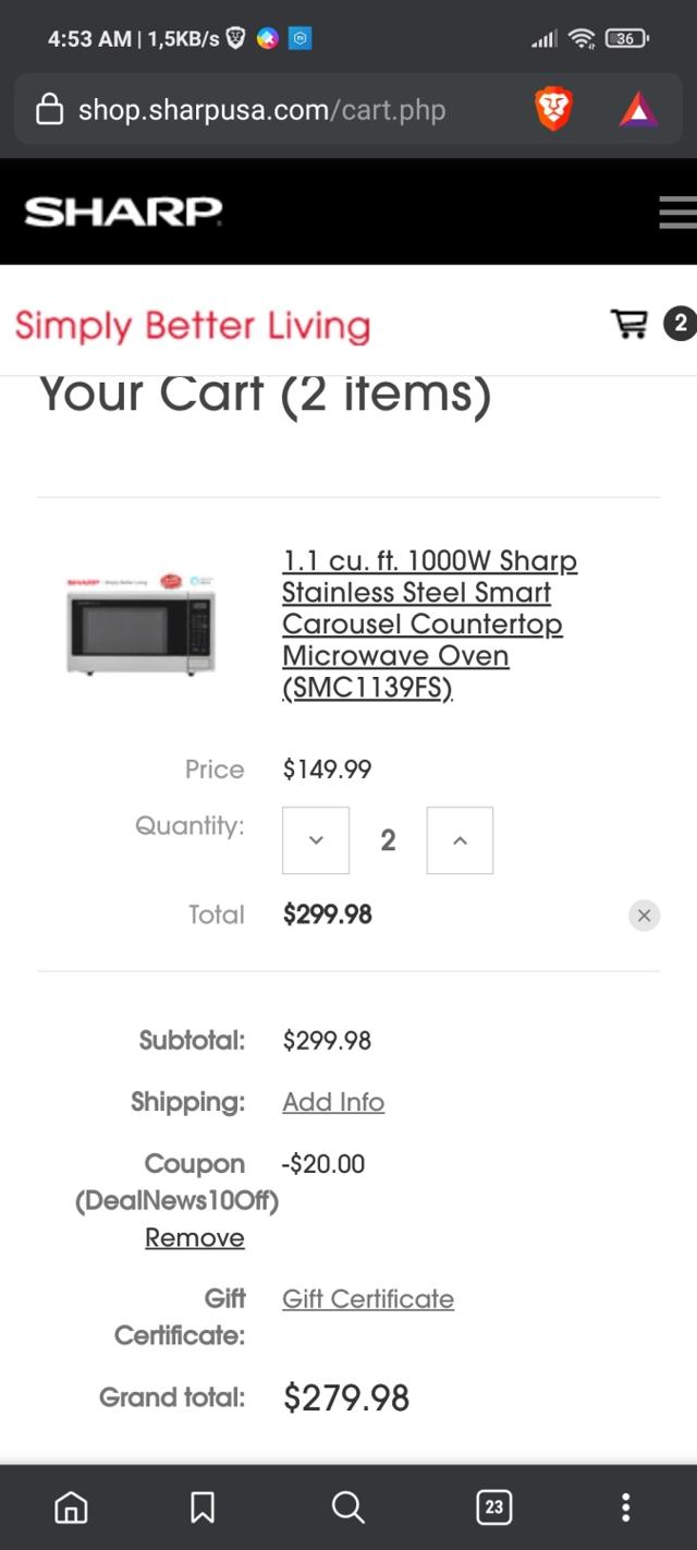 Sharp checkout page showing Sharp promo code box | Screenshot taken by SimplyCodes community member on Mar 4, 2021