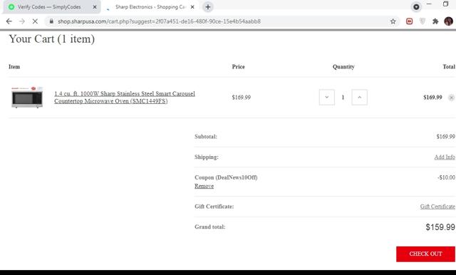 Sharp checkout page showing Sharp promo code box | Screenshot taken by SimplyCodes community member on May 3, 2021