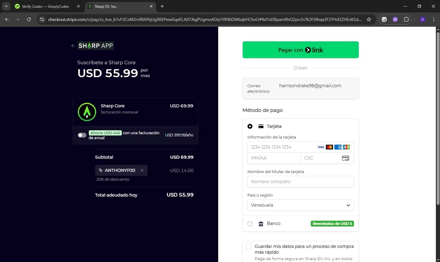 Sharp App promo code screenshot showing code ANTHONYP20 applied at Sharp App checkout page. Uploaded by SimplyCodes community member Obito6245825041527 on Oct 30, 2025