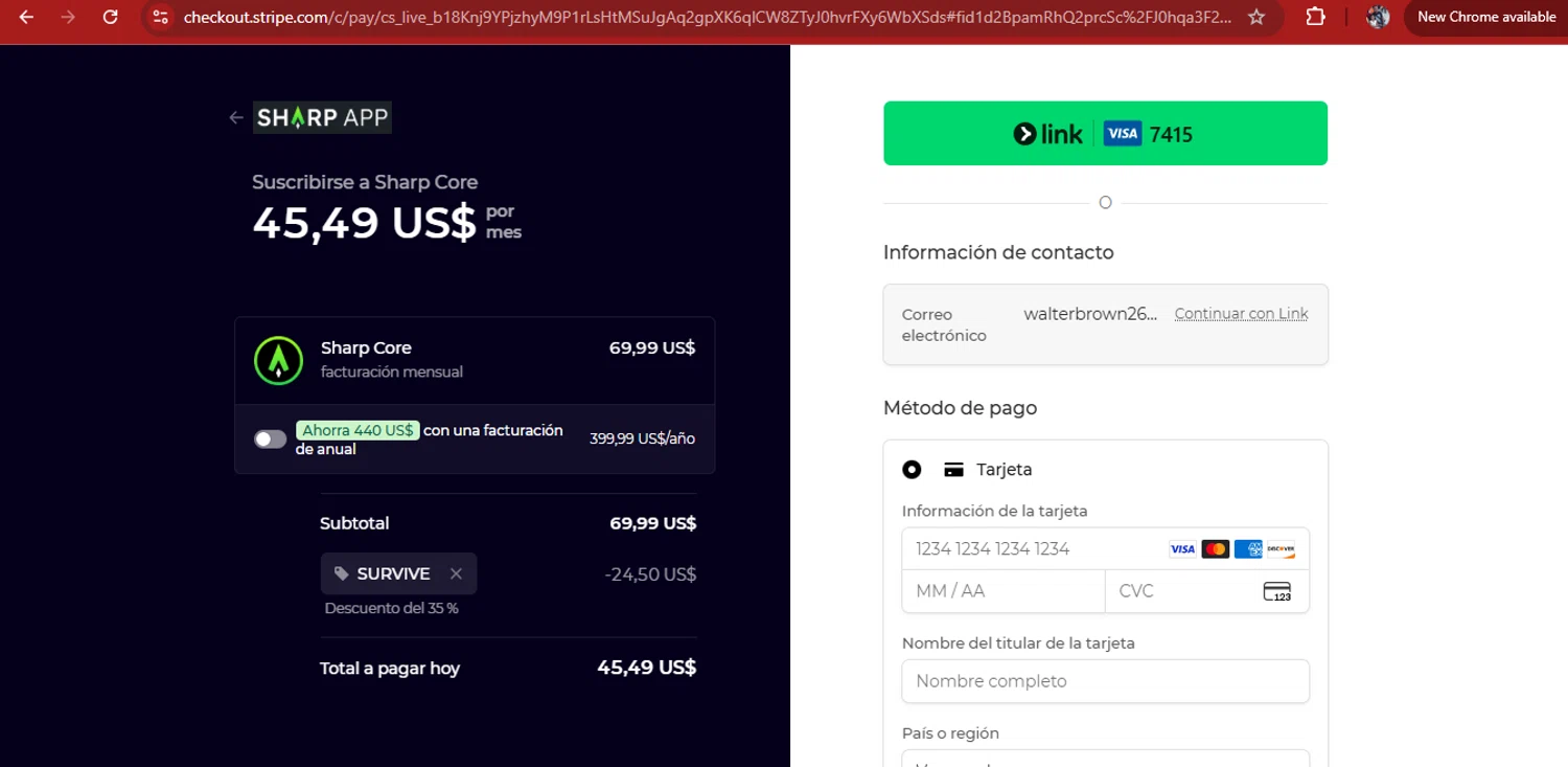 Sharp App checkout page showing Sharp App promo code box | Screenshot taken by SimplyCodes community member on Jan 13, 2026