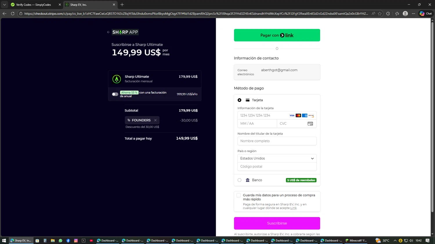 Sharp App checkout page showing Sharp App promo code box | Screenshot taken by SimplyCodes community member on Feb 14, 2026