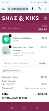 Leslie1655 coupon verification screenshot