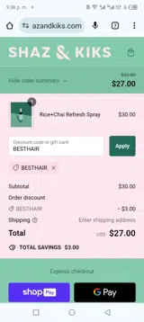 BESTHAIR coupon verification screenshot