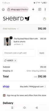 SheBird coupon verification screenshot