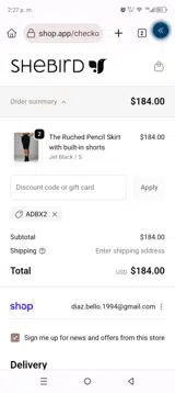 SheBird coupon verification screenshot