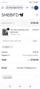 SheBird coupon verification screenshot