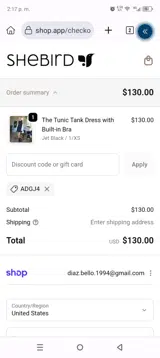SheBird coupon verification screenshot