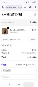 SheBird coupon verification screenshot